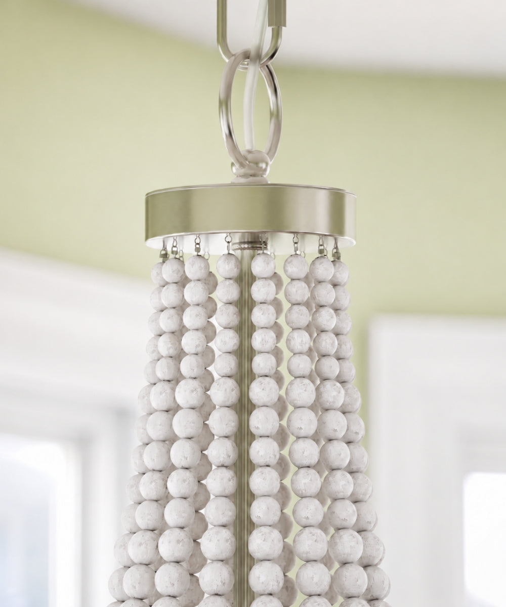 Dumas 16"W 3-Light Brushed Steel Finish Weathered White Wood Bead Chandelier by KenroyHome