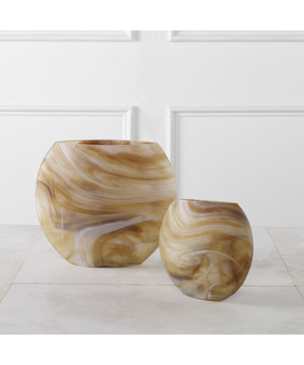 Fusion Swirled Caramel & Ivory Vases, Set of 2