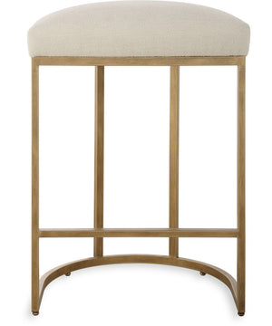 26" Counter Stool Antiqur Brushed Brassh with Light Cream Fabric