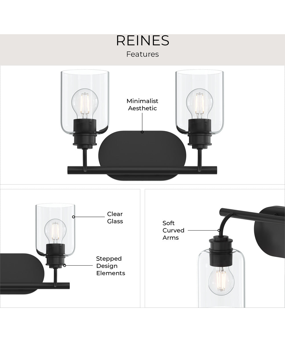 Reines 2-Light Bath Vanity with Clear Glass Shades Matte Black