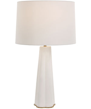 Ceramic Table Lamp with White Satin Glaze and White Linen