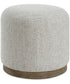 Round Upholstered Stool with Handcrafted Wood Base in Warm Brown