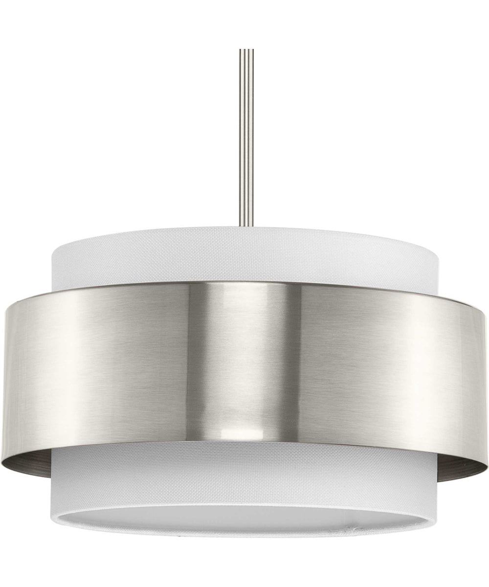 Silva 3-Light White Linen Shade Pendant Brushed Nickel