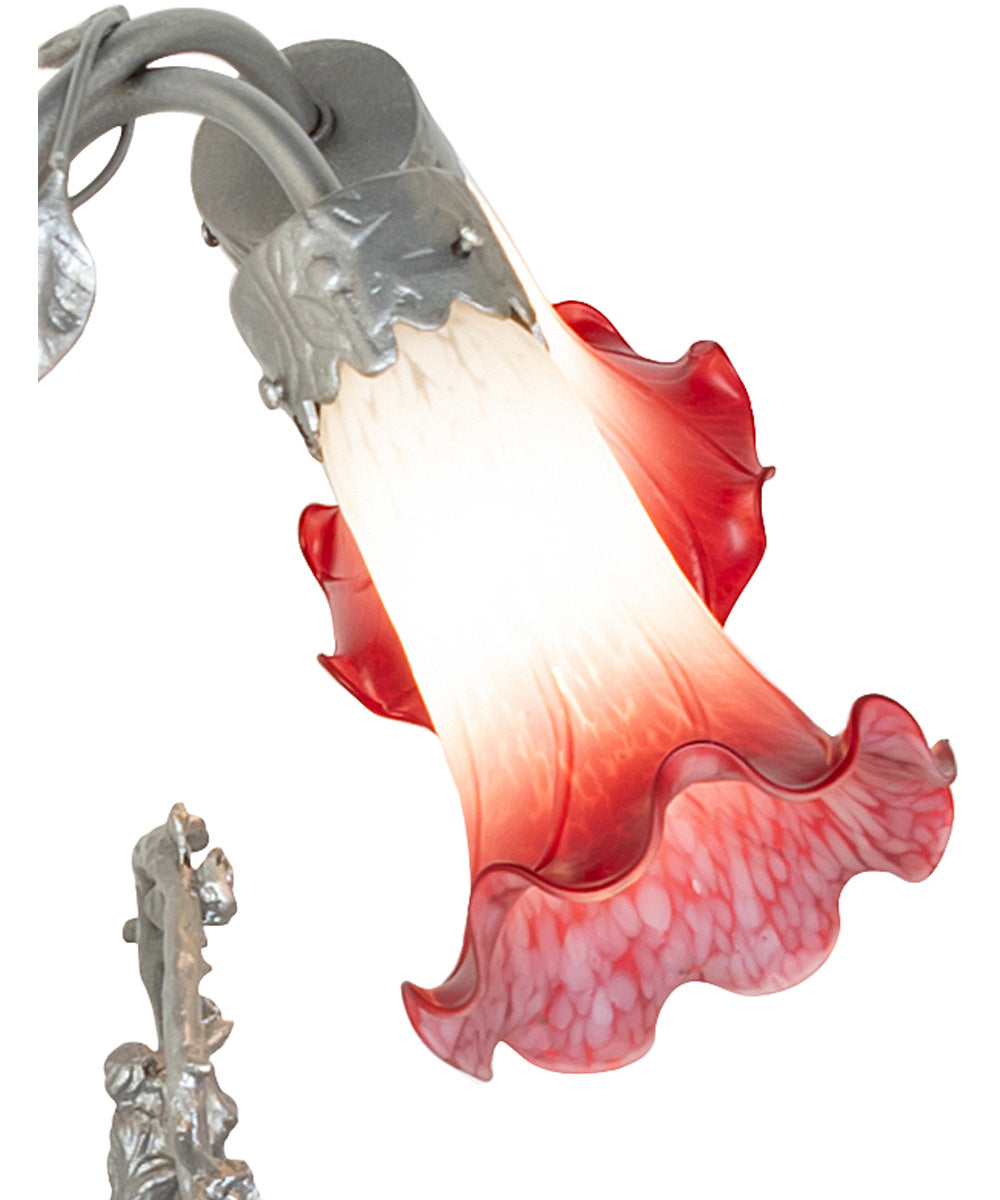 16" High Pink/White Tiffany Pond Lily 2 Light Trellis Girl Accent Lamp