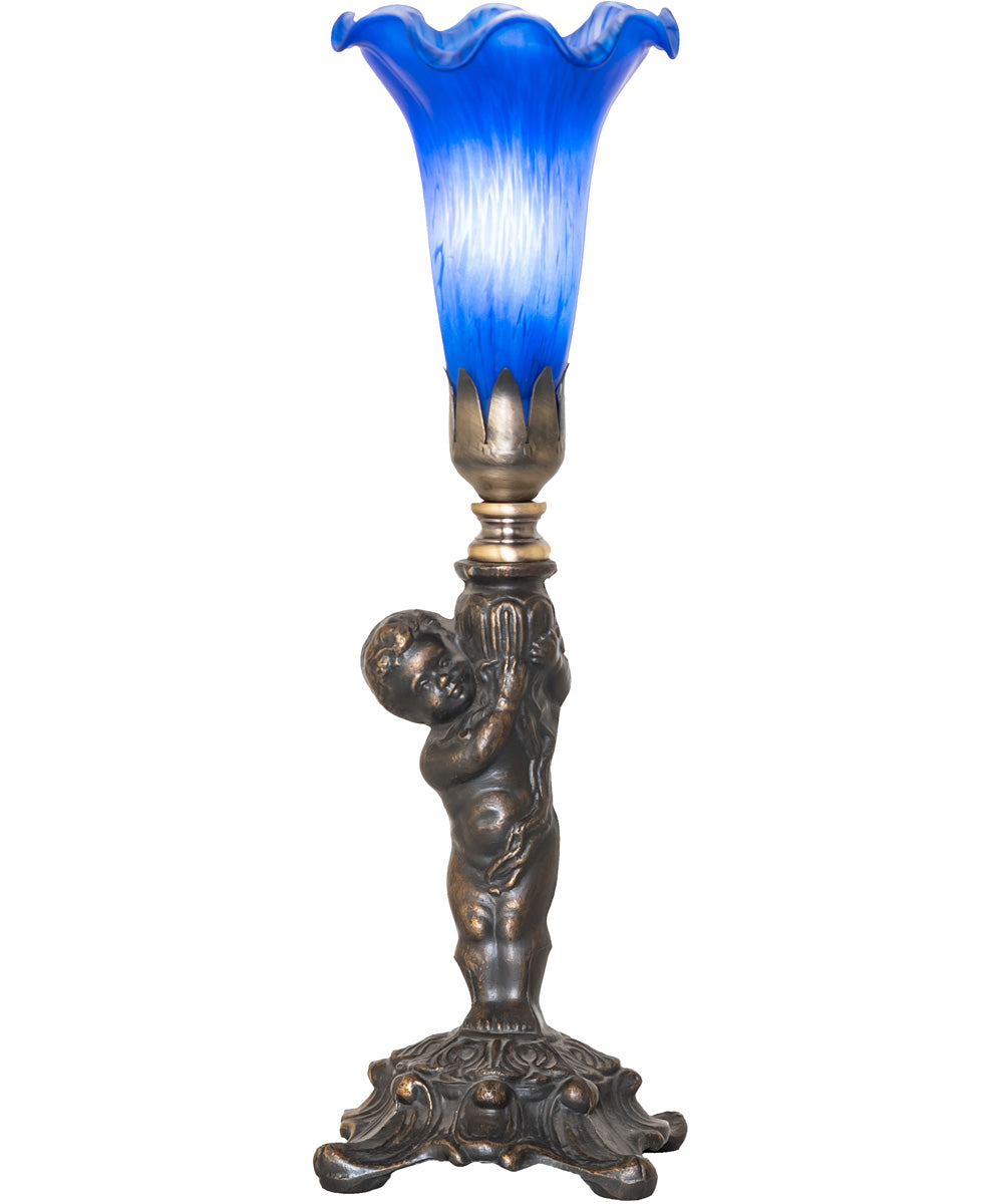 12" High Blue Tiffany Pond Lily Cherub Mini Lamp