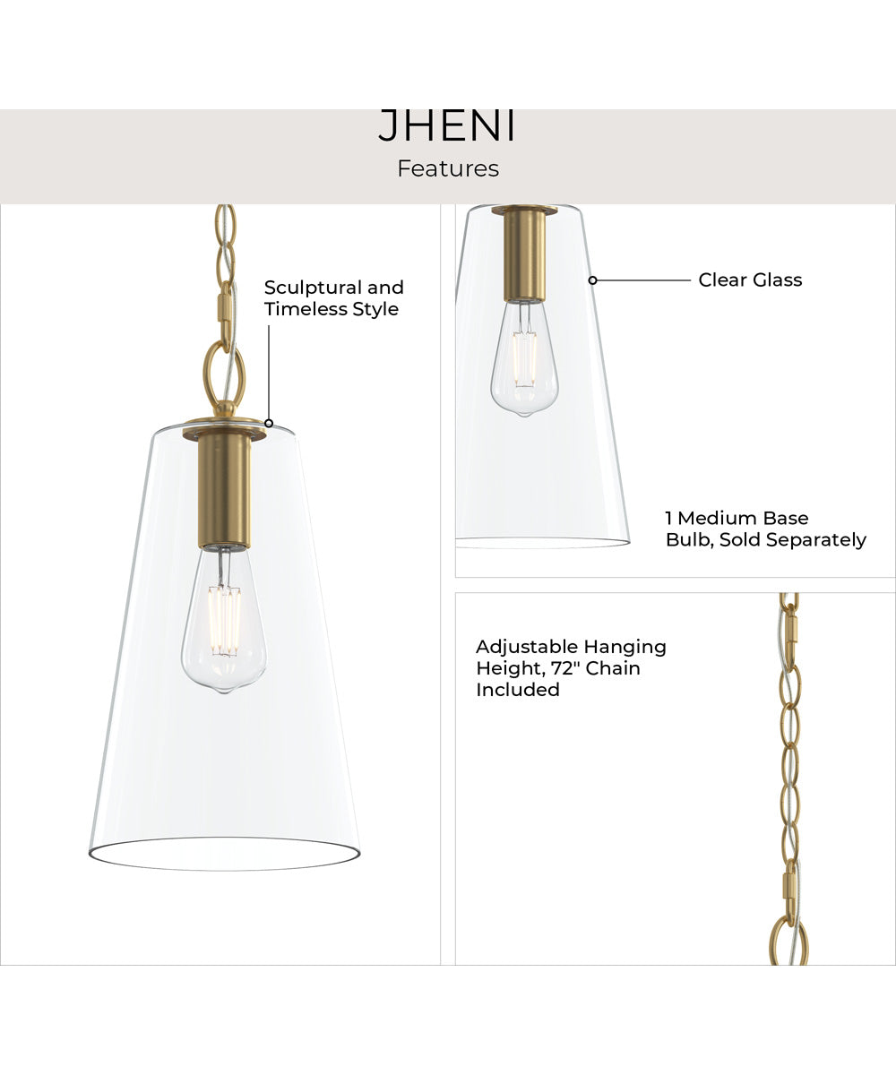 Jheni 1-Light Pendant with Clear Glass Shade Brushed Gold