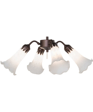 19" Wide White Tiffany Pond Lily 4 Light Fan Light