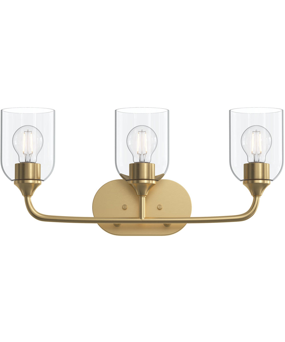 Ilia 3-Light Bath Vanity with Clear Glass Shade Brushed Gold