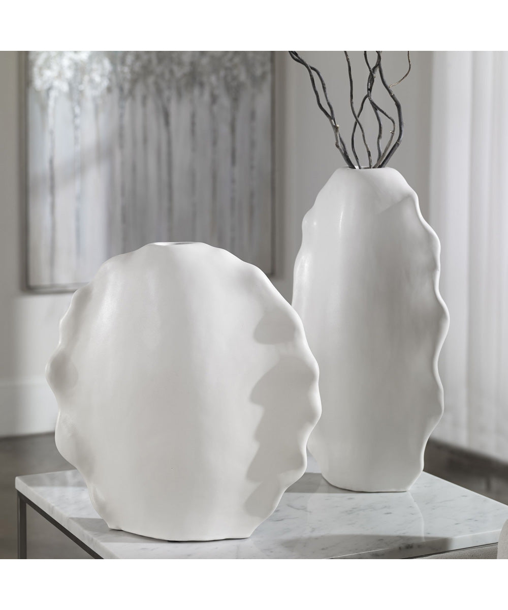 Ruffled Feathers Modern White Vases, Set of 2