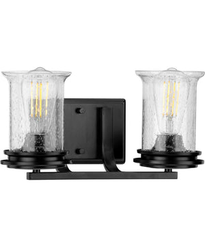 Winslett 2-Light Clear Seeded Glass Coastal Bath Vanity Light Matte Black