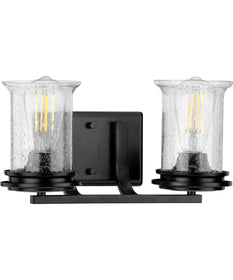 Winslett 2-Light Clear Seeded Glass Coastal Bath Vanity Light Matte Black