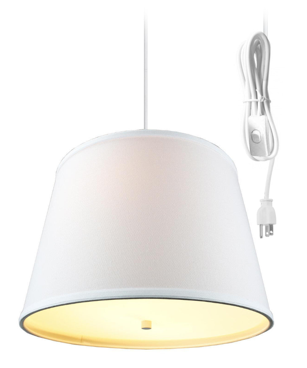 16"W 2 Light Swag Plug-In Pendant  White with Diffuser White Cord