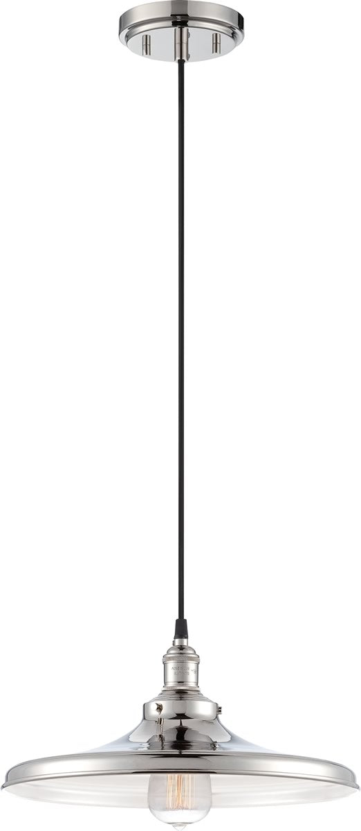 14"W Vintage 1-Light Pendant Polished Nickel