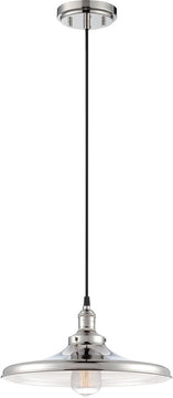 14"W Vintage 1-Light Pendant Polished Nickel