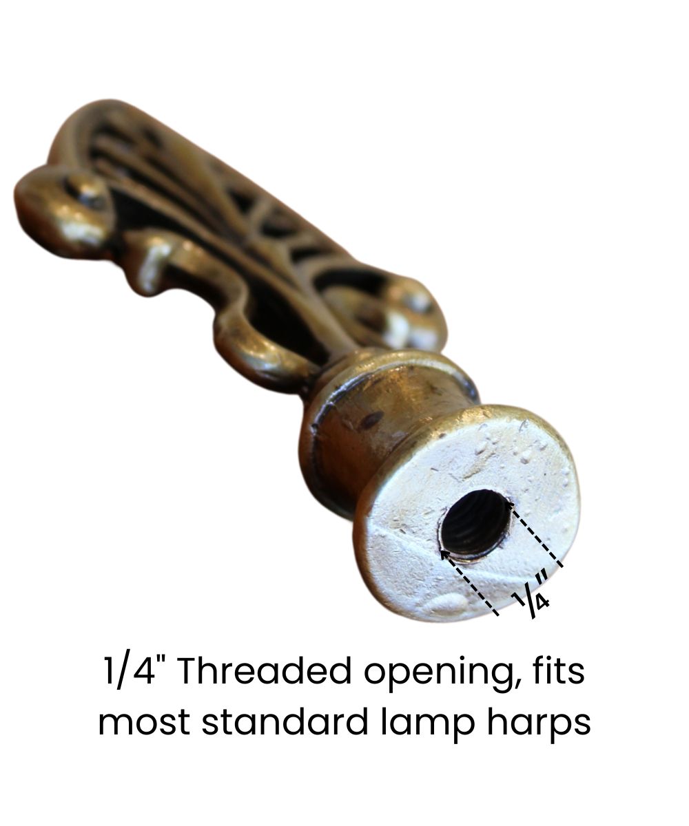 Vintage Filigree Lamp Finial Antique Brass, 3.2"h