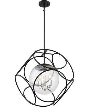 22"W Aurora 3-Light Pendant Black / Polished Nickel