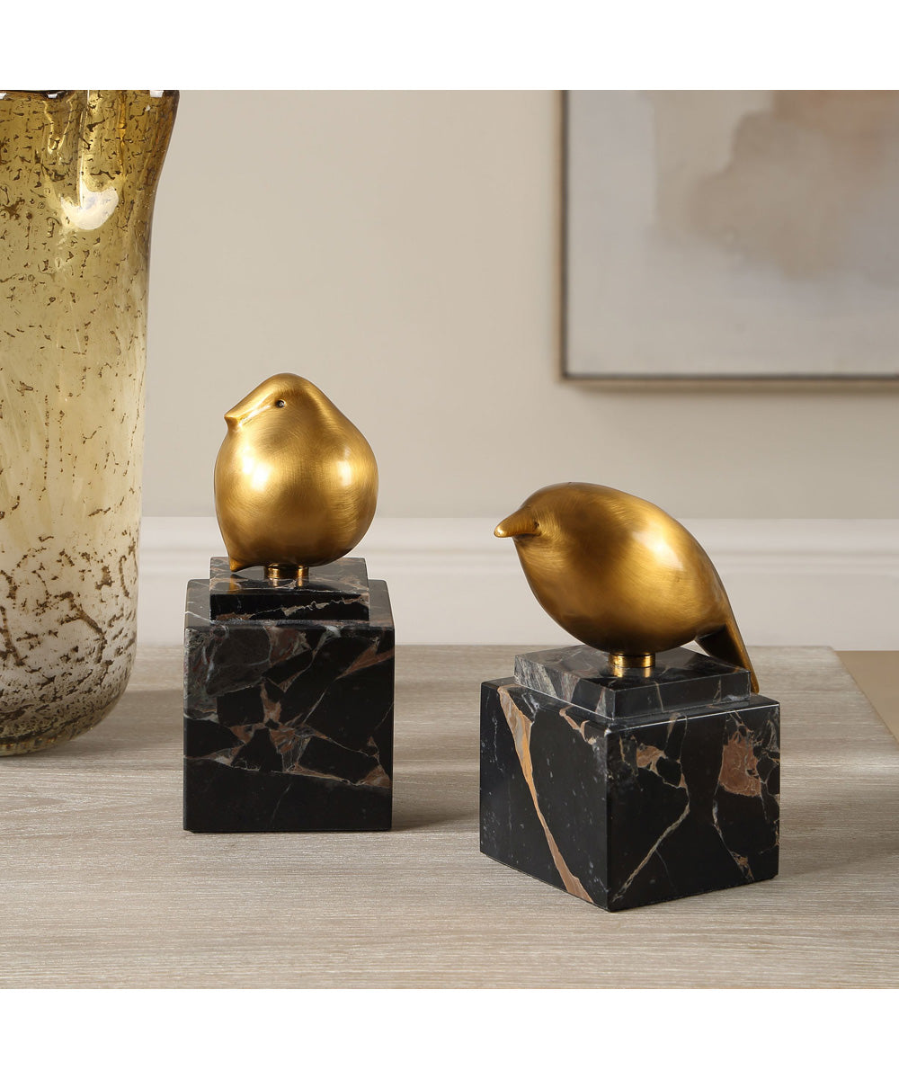 Golden Finch Bird Figurines Set of 2