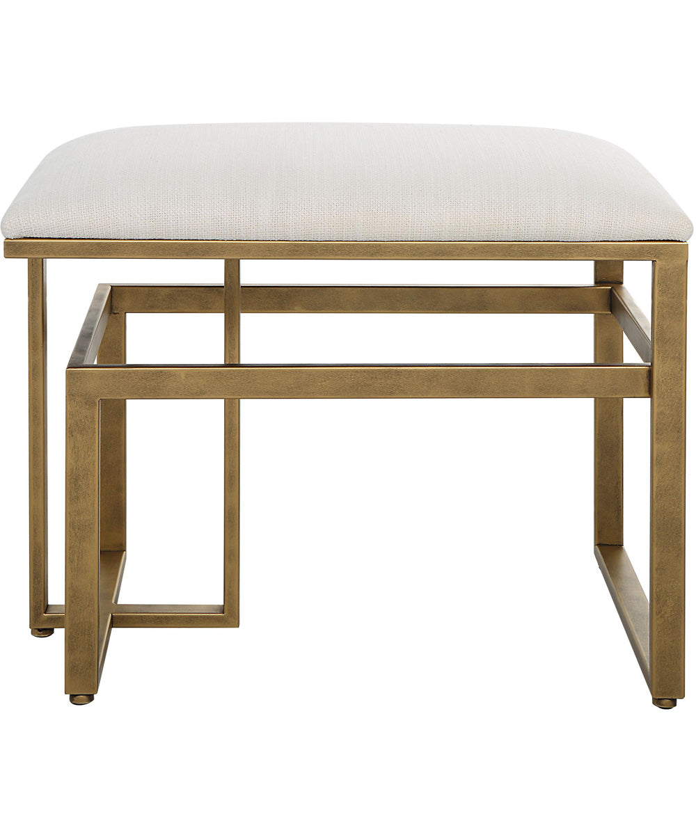 Modern Iron Bench in Antique Brushed Brass with Cushion