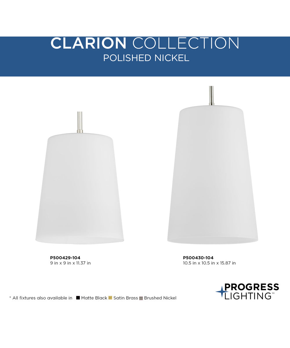 Clarion 1-Light Etched White Pendant P500430 Polished Nickel