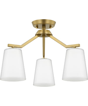 Vertex 3-Light Etched White Convertible Chandelier Brushed Gold