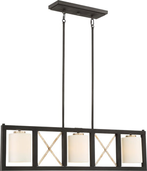 38"W Boxer 3-Light Pendant Matte Black / Antique Silver Accents