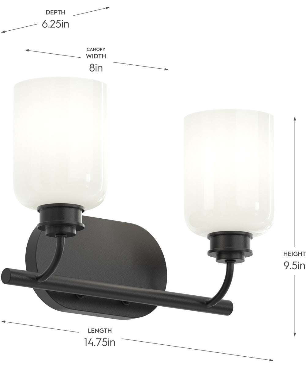 Reines 2-Light Bath Vanity with Opal Glass Shades Matte Black