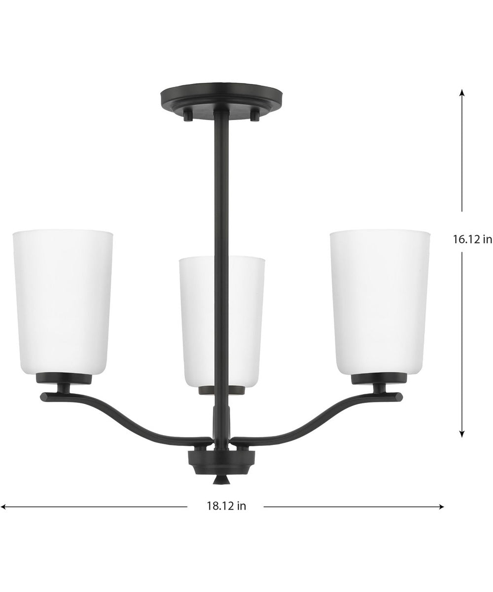 Adley 3-Light Etched White Glass Semi-Flush Convertible Light Matte Black