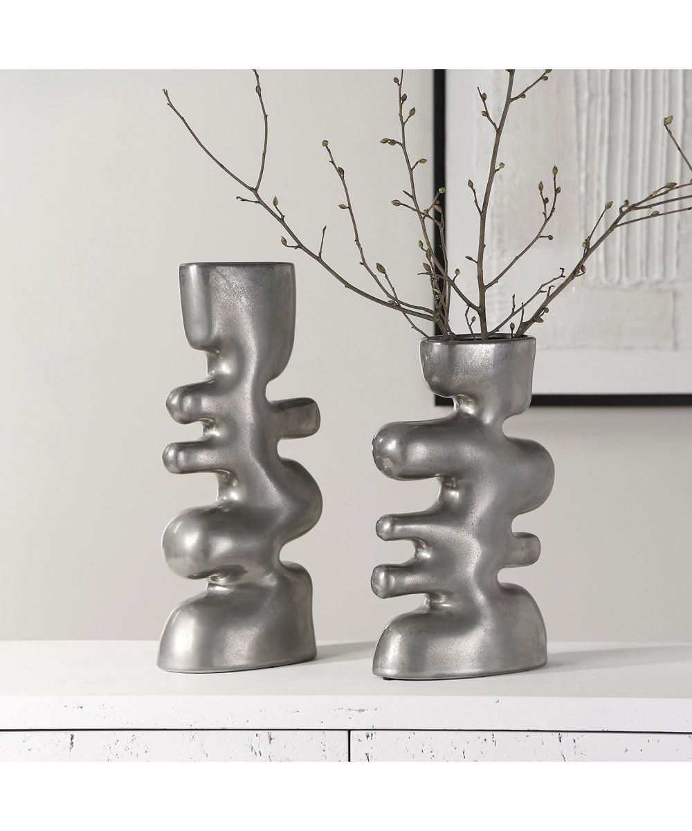 Free Flowing Nickel Vases Set of 2