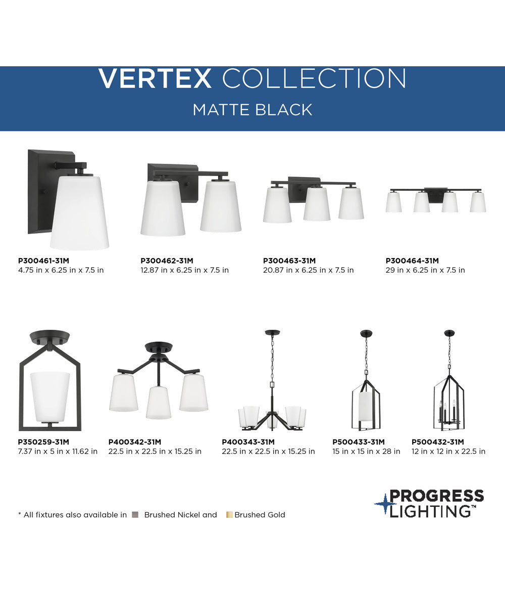 Vertex 1-Light Etched White Foyer Light Matte Black