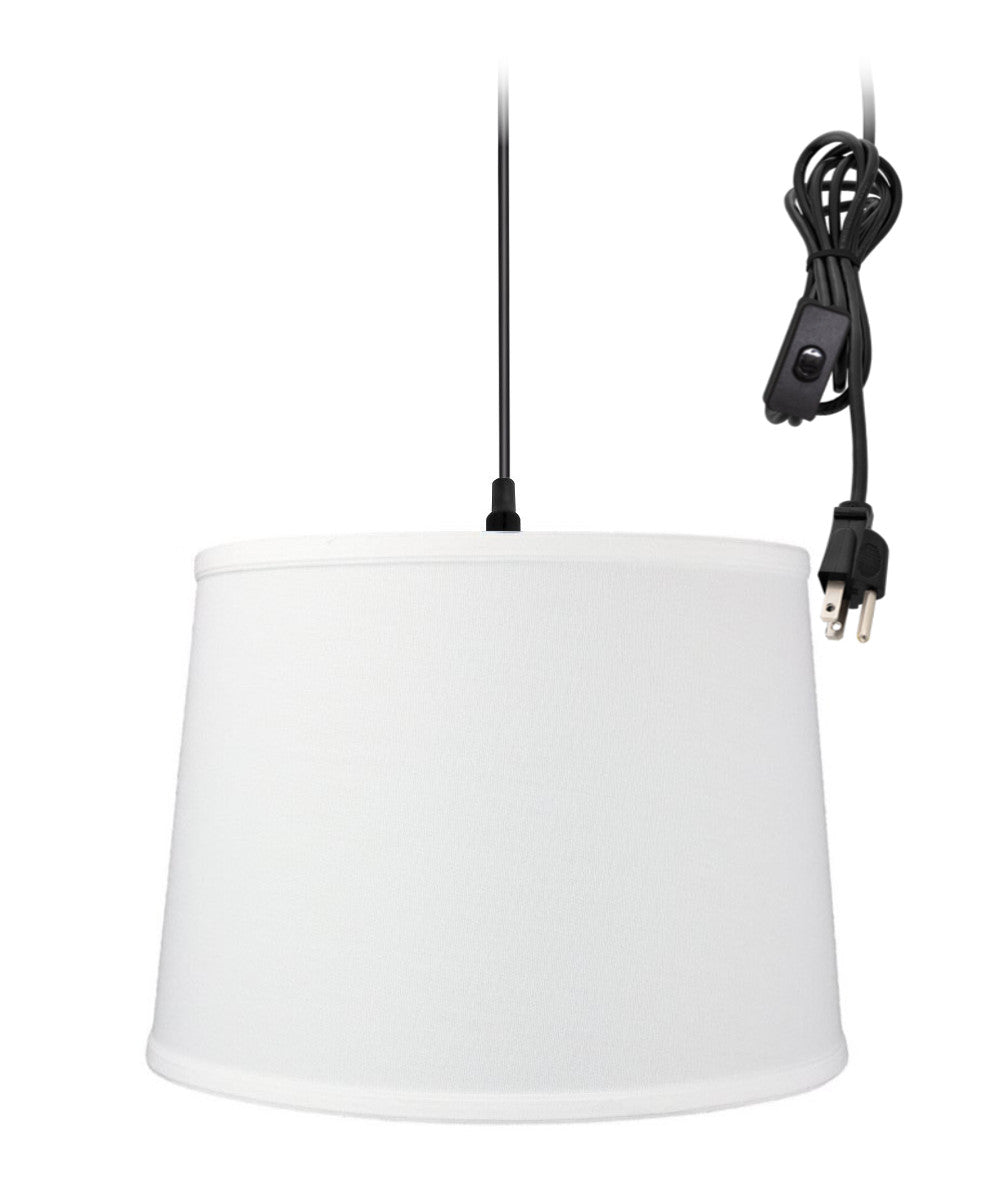 14"W 1 Light Swag Plug-In Pendant  White Shade Black Cord