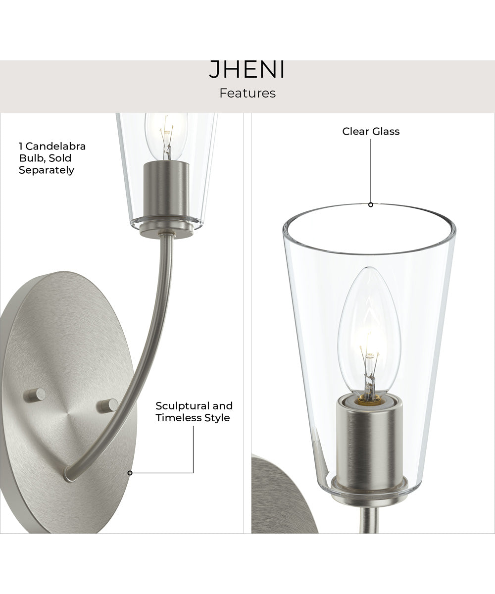 Jheni 1-Light Wall Sconce with Clear Glass Shades Brushed Nickel