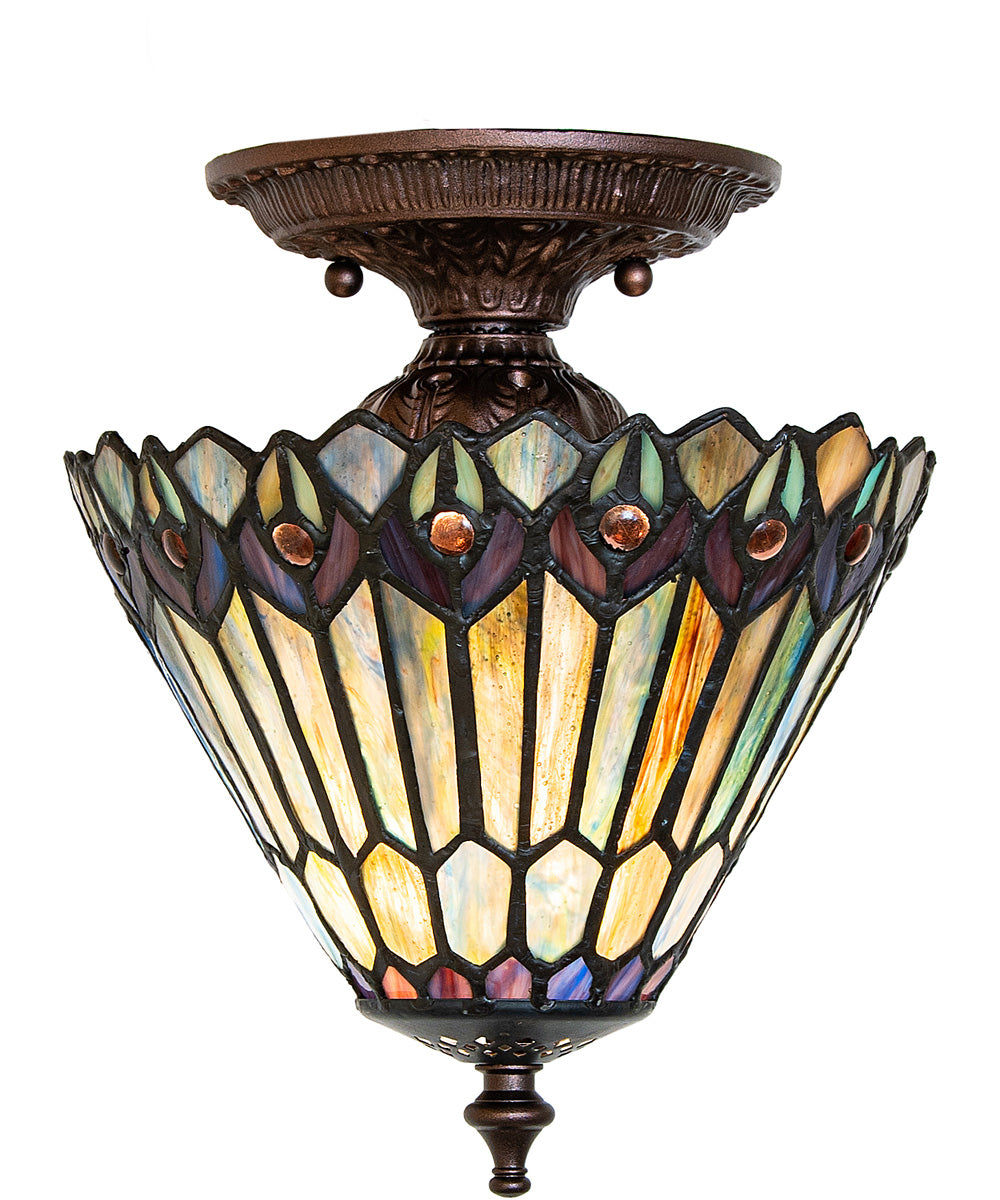 8" Wide Tiffany Jeweled Peacock Flush Mount