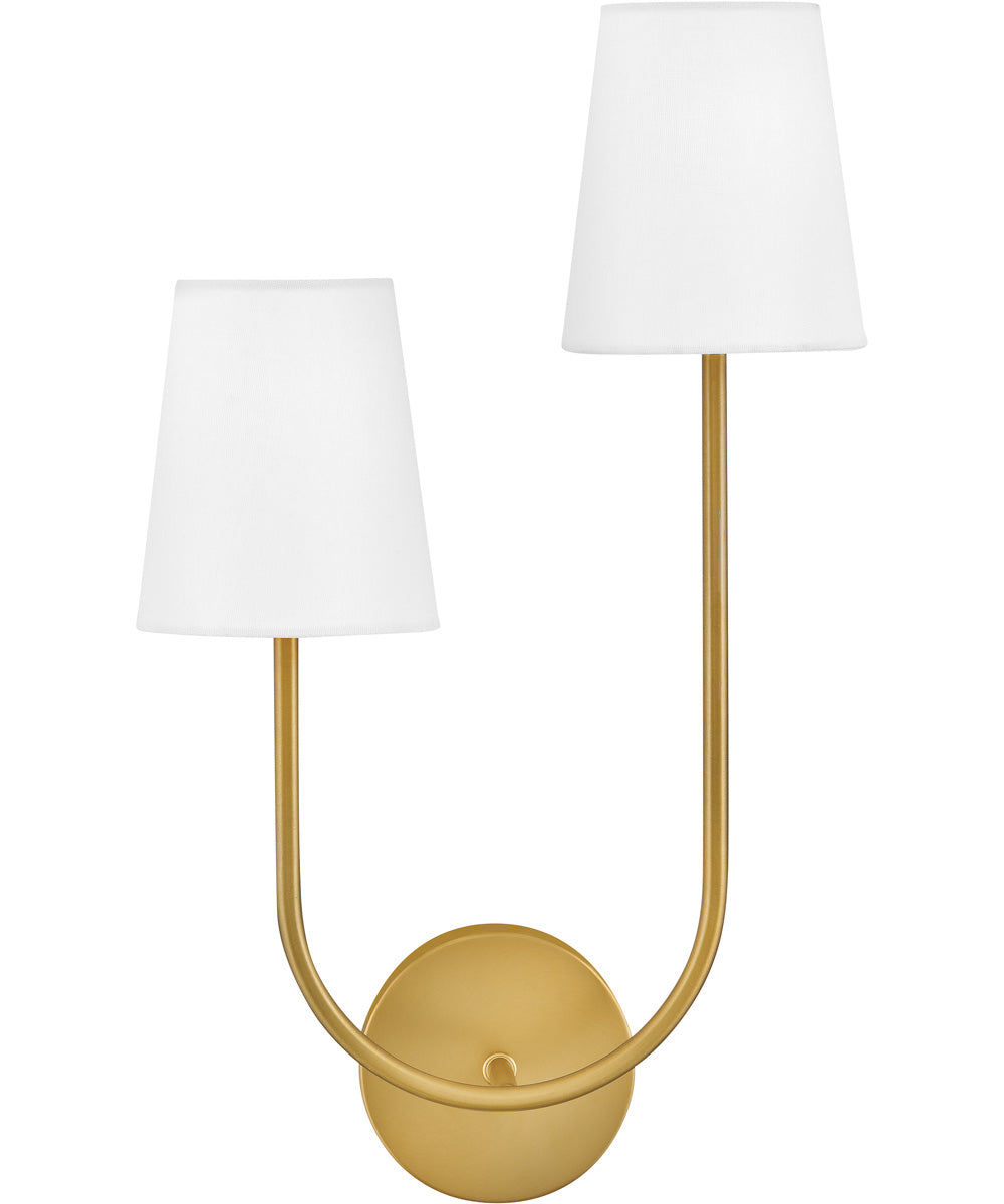 Cora 2-Light Large Two Light Sconce in Lacquered Brass