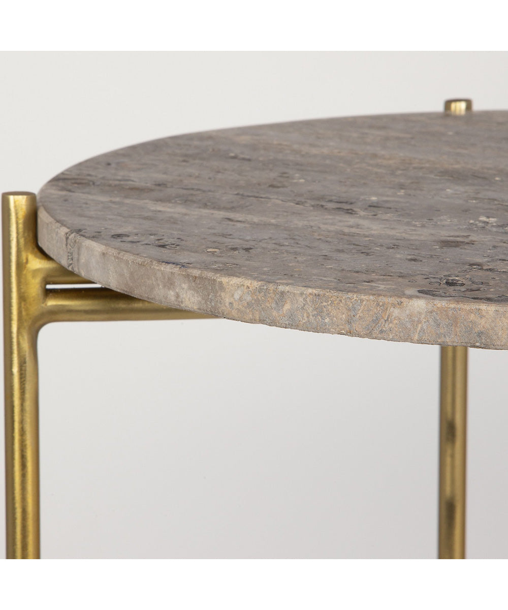 Accent Table with Gold Frame and Dark Travertine Marble