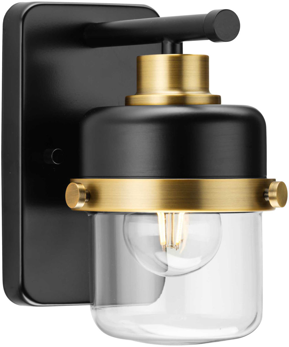 Beckner 1-Light Clear Glass Urban Industrial Bath Light with Vintage Brass Accents Matte Black