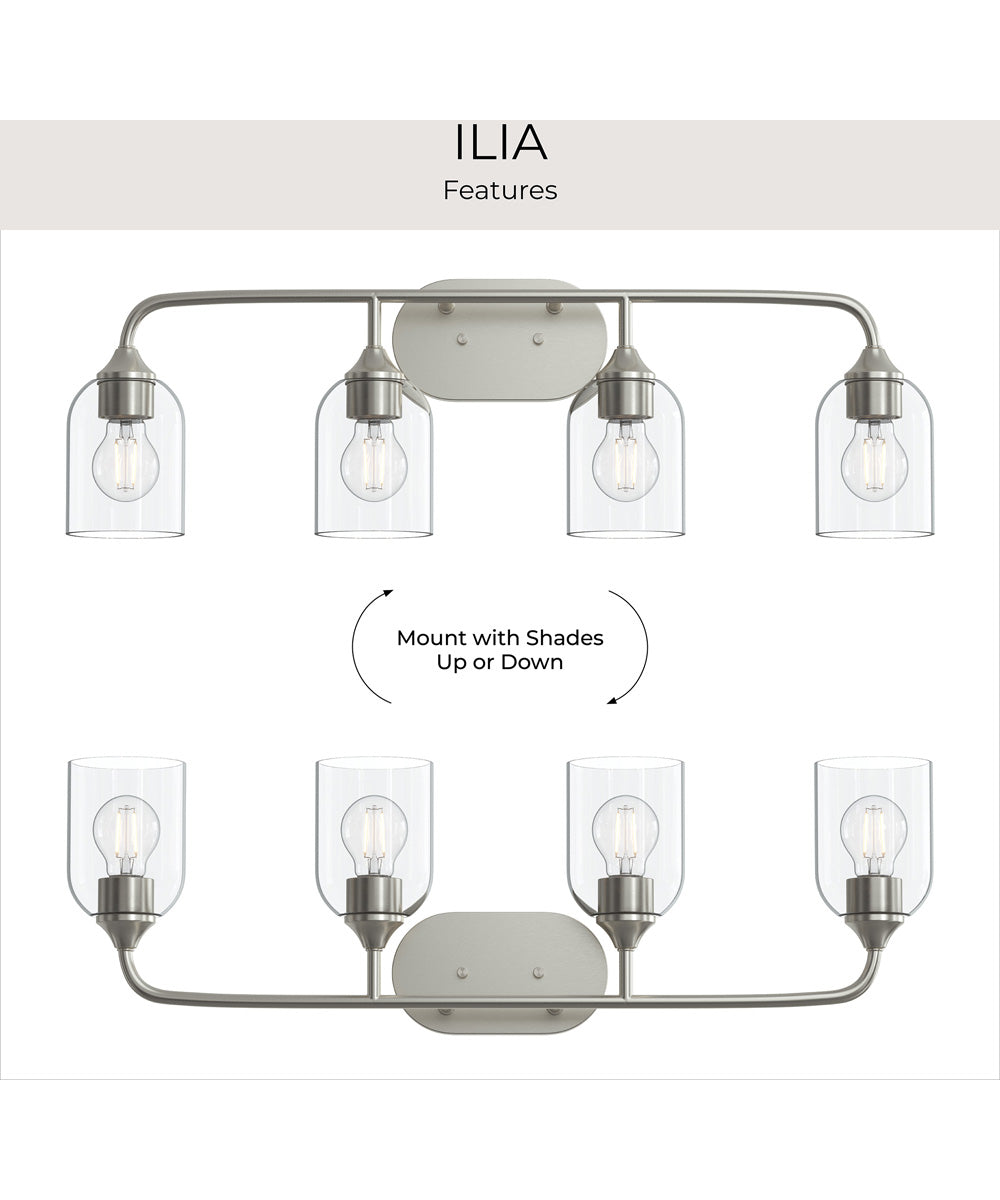 Ilia 4-Light Bath Vanity with Clear Glass Shade Brushed Nickel