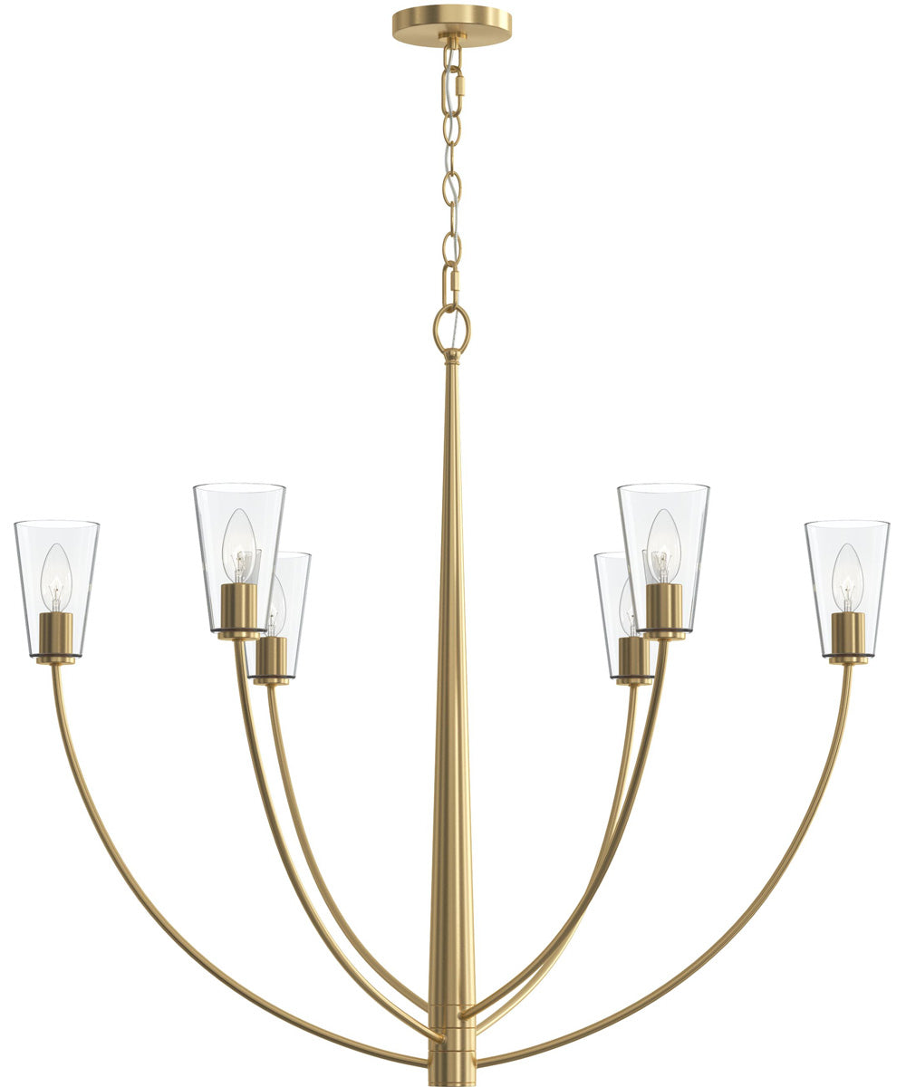 Jheni 6-Light Large Chandelier with Clear Glass Shades Brushed Gold