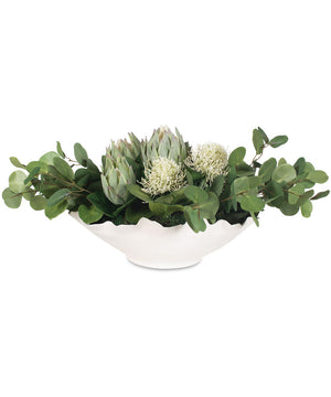 Protea Blooms White Bowl Centerpiece