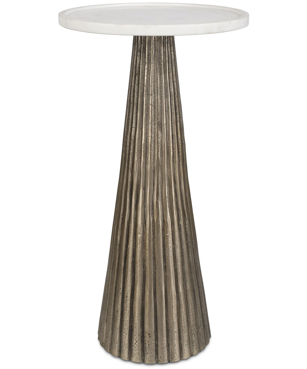 Accent Table with Fluted Base in Antique Brass and White Marble