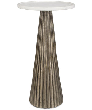 Accent Table with Fluted Base in Antique Brass and White Marble