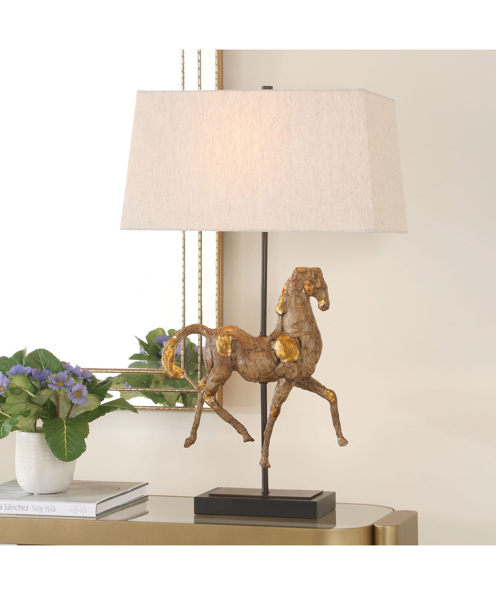 Table Lamp with Black Base and Aged Brown with Gold Accents