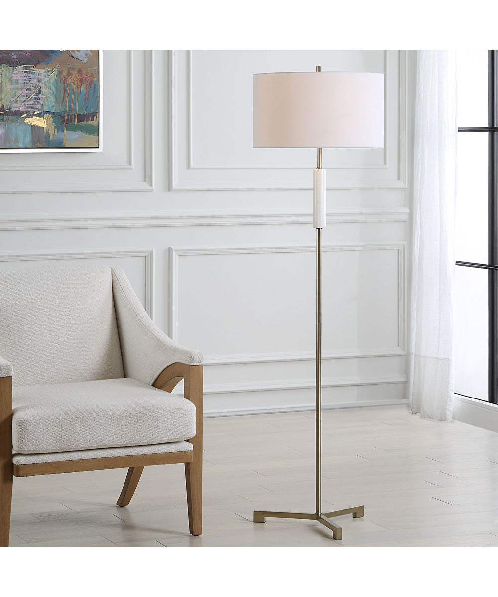 Modern Floor Lamp in Antique Brass and White Marble with Linen