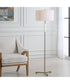 Modern Floor Lamp in Antique Brass and White Marble with Linen