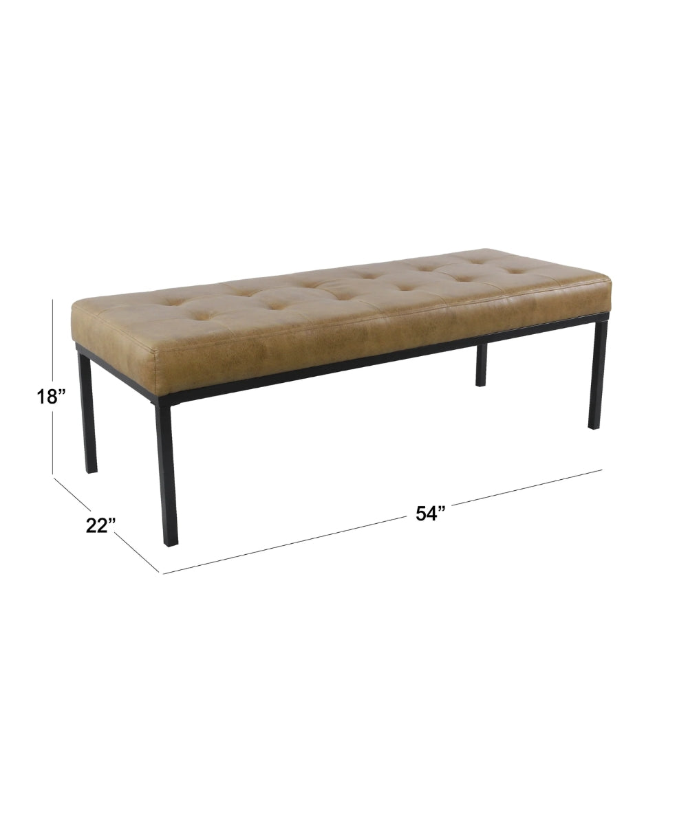 Tufted Metal Bench - Light Brown Faux Leather