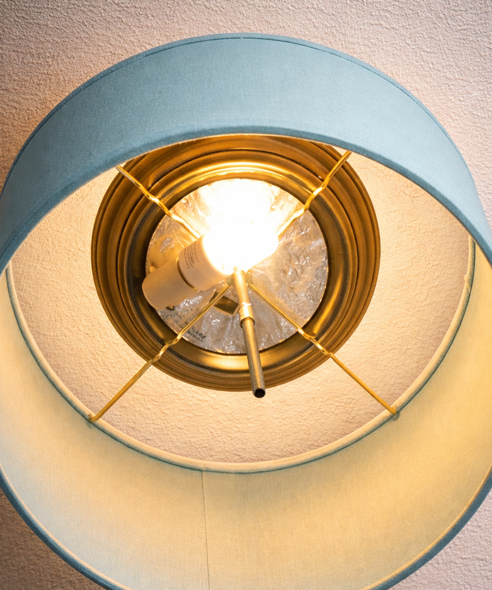 Moderne Flush Mount Conversion Kit 14"w Island Paradise Blue Drum Lampshade