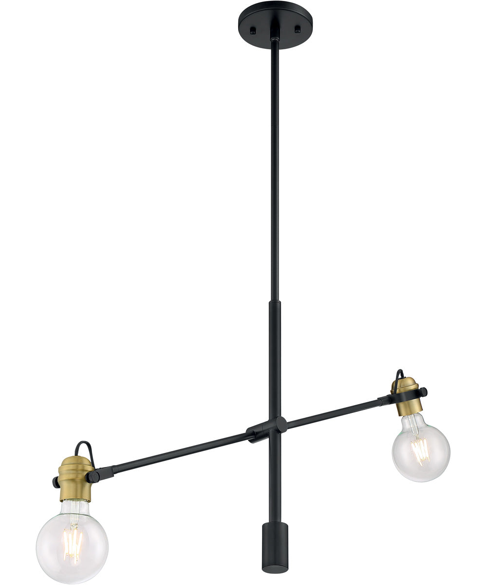 5"W Mantra 2-Light Pendant Black / Brass Accents