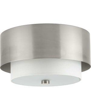 Silva 2-Light White Linen Shade 14" Flush Mount Brushed Nickel