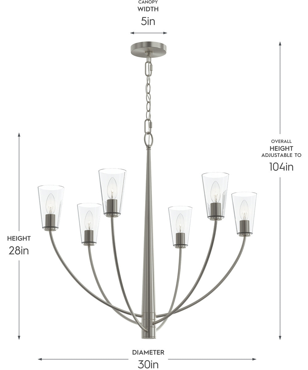 Jheni 6-Light Chandelier with Clear Glass Shades Brushed Nickel