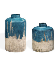 Coastal Cascade Indoor-Outdoor Blue Vases, Set of 2