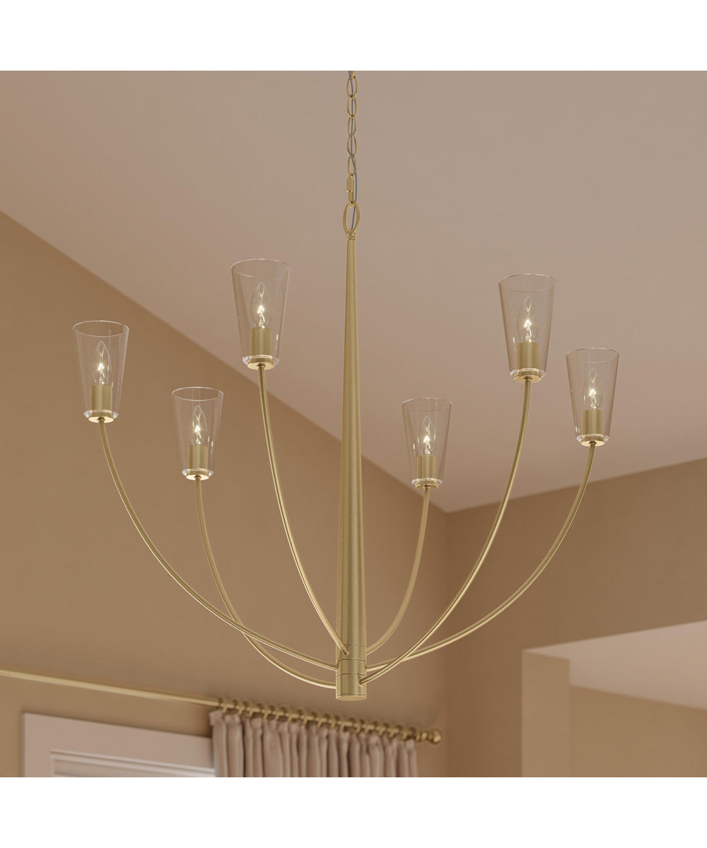 Jheni 6-Light Large Chandelier with Clear Glass Shades Brushed Gold